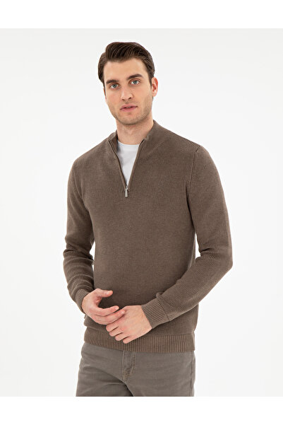 Pierre Cardin سترة تريكو بياقة قائمة وسحاب من مينك ميلانج 50297123-VR174