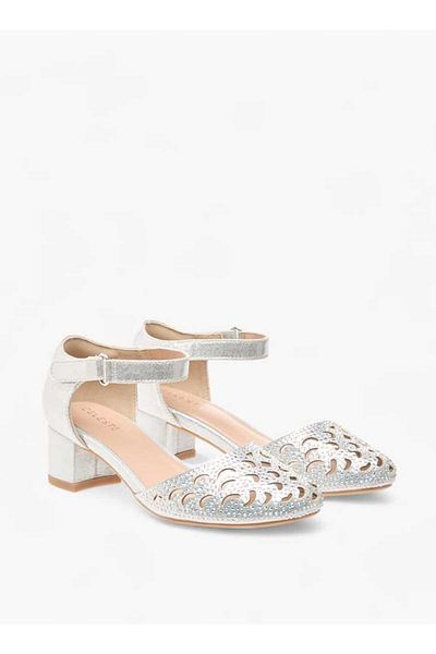 Celeste Girls' Embellished Block Heel Shoes with Ankle Strap and Cutout Detail
