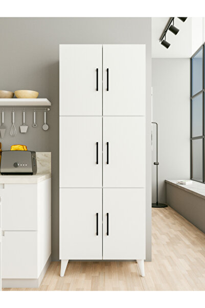 MONTENERO Çok Amaçlı Dolap Parlak Beyaz Kiler Mutfak Banyo Balkon Kapaklı Raflı Dolap