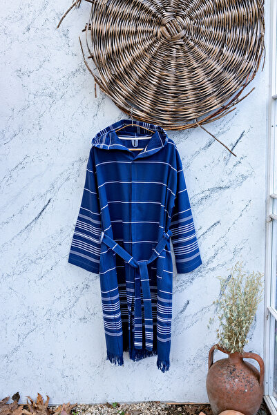 Kikoya رداء حمام تيري أزرق - قطن 100%، 285 جي إس إم، قماش بيستيمال خفيف وناعم