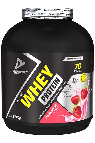 Dynamic Nutrition 24 g High Protein Whey Protein Powder - Strawberry Flavor, Digestive Enzyme