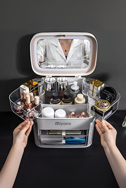 Miyano S40 Beyaz Led Işıklı Aynalı Makyaj ve Takı Organizeri