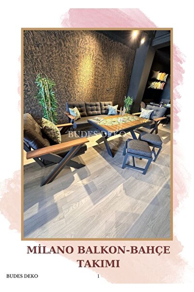 BUDES DEKO MİLANO BALKON BAHÇE TAKIMI 3+1+1+MASA+2PUF