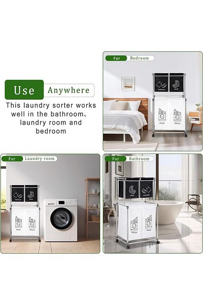 COOYA Laundry Sorter with Wheels,with 4 Removable Bags,Portable 2 Layers Laundry Organizer,for Home