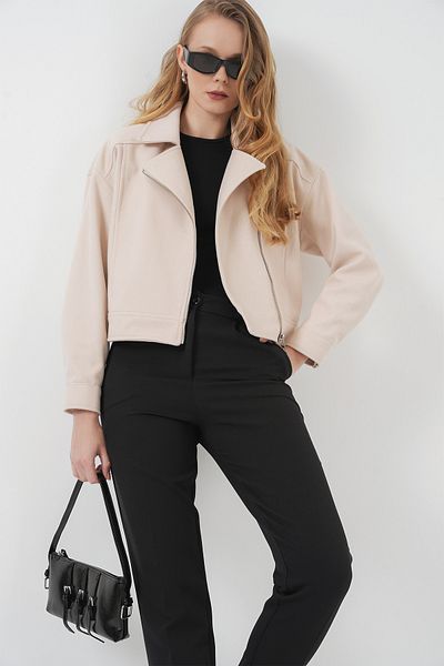 Bigdart 0717 Model Women's Beige Kurze Kaschmirjacke