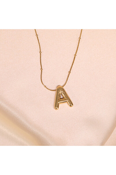 FOURSOLOS قلادة نسائية من الفولاذ، قلادة بحروف ذهبية اللون، تفاصيل من الخرز، ...