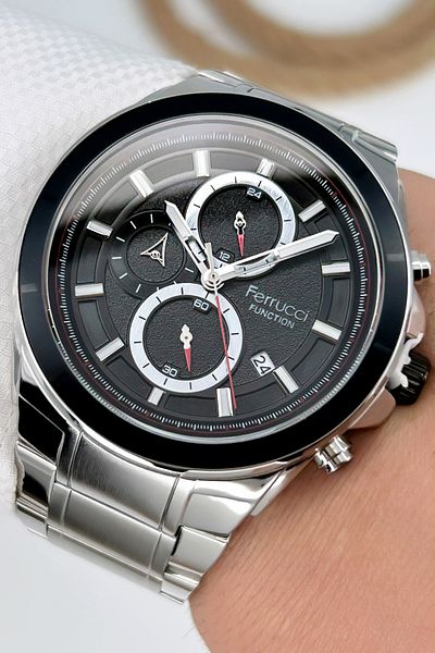 Ferrucci Function Men's Wristwatch with Steel Cord Silver-black Bracelet Gift 3atm Sdfer059