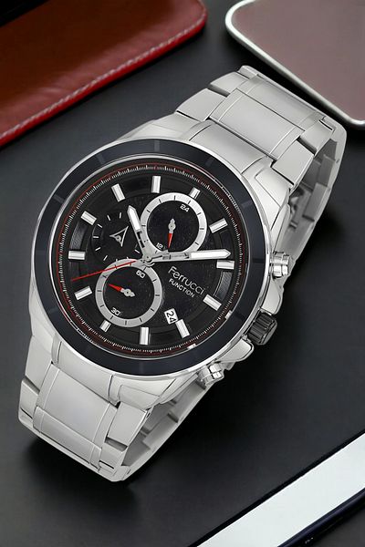 Ferrucci Men's Watch - Silver-Black, 3Atm, Fcf.12609Fm.02 Sdfer135 - Function Model