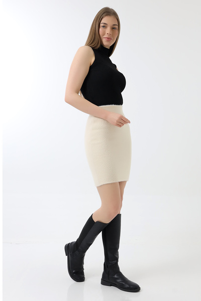 Devinka Γυναικεία Μπεζ ελαστική μέση Μαλακή Πλεκτή Φούστα