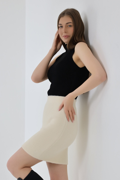 Devinka Γυναικεία Μπεζ ελαστική μέση Μαλακή Πλεκτή Φούστα