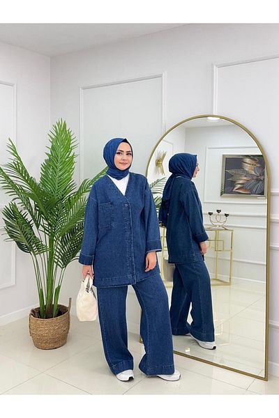 Enans Design Γυναικείο Hijab Σετ 2 τζιν μπουφάν & τζιν παντελόνι