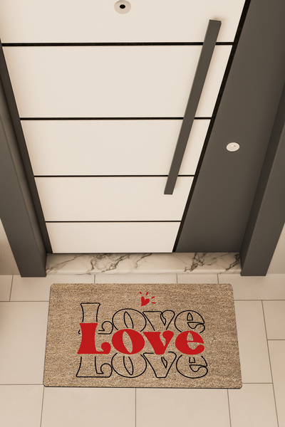 Dormot High Quality Digital Printing Brown, Triple Love Theme Door Front Mat