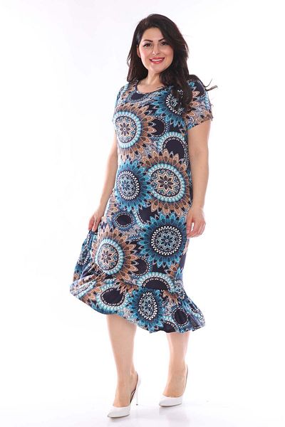 modayız Φόρεμα με μπλε ναυτικό σχέδιο Plus Size 27b-0954
