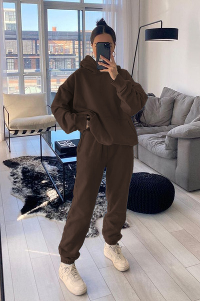 OKULCUBABA Γυναικείο σετ χειμερινής φόρμας με κουκούλα και τσέπη καγκουρό, με...