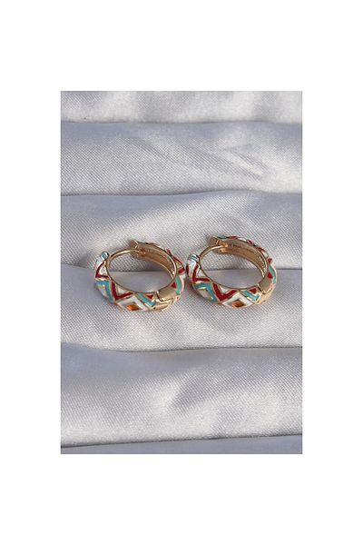Clariss Brass Gold Color Blue Ethnic Patterned Hoop Earrings - Tj-Bkp9075