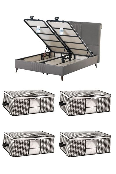 Formeya 4-teiliges Kleiderschrank-Organizer-Unterteil mit Fenster und Aufbewahrungstasche für unter das Bett 64x45x22 cm