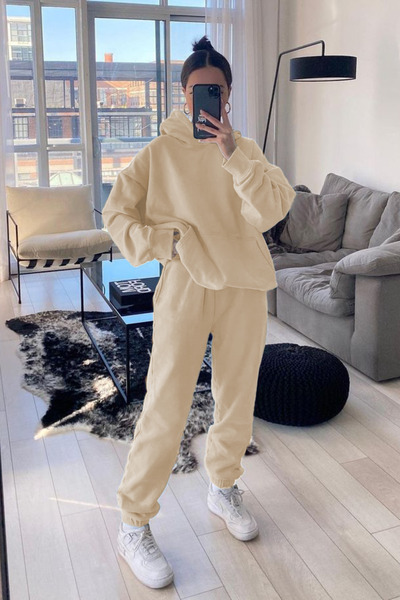 OKULCUBABA Γυναικείο σετ χειμερινής φόρμας με κουκούλα και τσέπη καγκουρό, με...