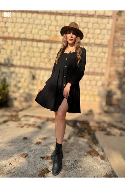 Kokosh moda Rochie de damă cu guler pătrat, cu mâneci lungi, cu nasturi