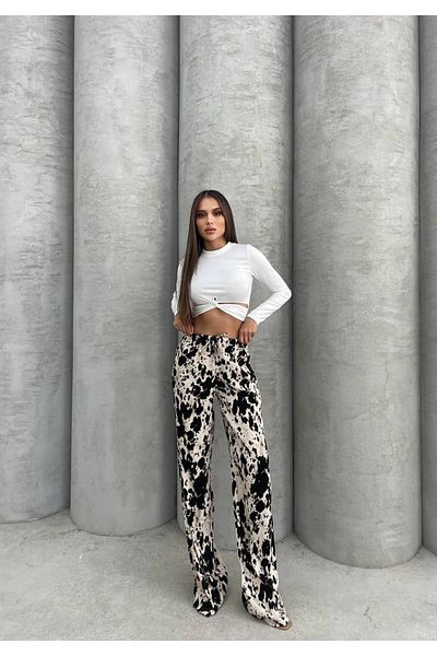 Enie Women's Satin Leopard Print Trousers