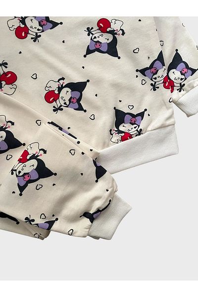 ALİŞ KİDS Girl's Cotton Raised White Purple Kuromi Print Long Sleeve Pajamas Set