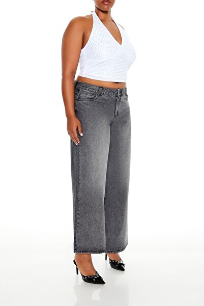 Forever 21 Plus Size Low-Rise Wide-Leg Jean Pantolon
