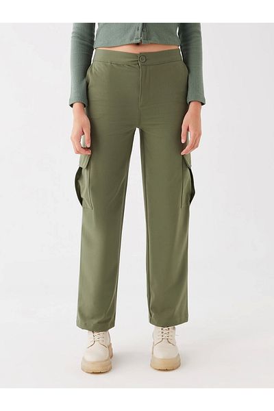 LC Waikiki Γυναικείο παντελόνι Cargo Lcw Vision Khaki Standard Fit Gabardine