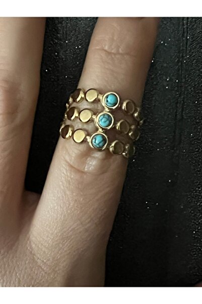 tones official خاتم 3 صفوف من حجر الفيروز الأزرق المقاوم للتشويه