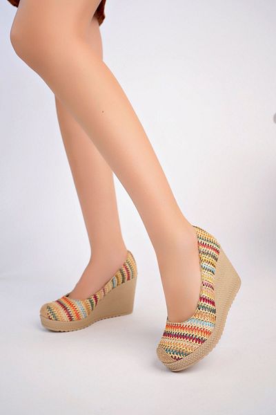 epaavm Pantofi de damă multicolori cu talpă cu pană