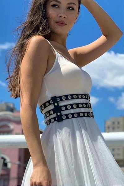 Angels Passion Dress over Three Thin Stripe Adjustable Stylish Leather Waist Corset Belt
