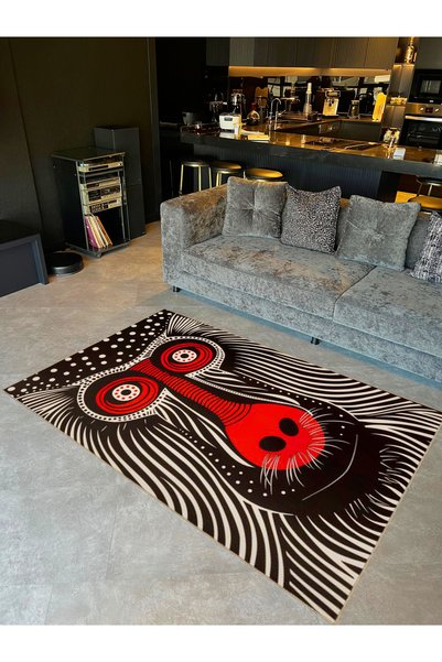 Rugs Modern Halı Колекция „Слънце“ – тъмен червен килим с десен „лице на майм...