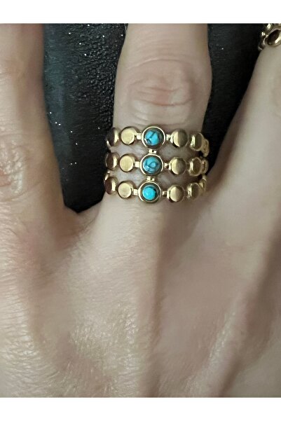 tones official خاتم 3 صفوف من حجر الفيروز الأزرق المقاوم للتشويه