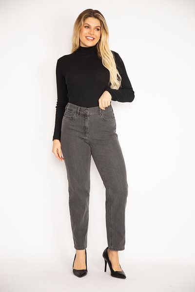 Şans Women's Large Size Smoked 5 Pocket Jeans Trousers 65n35153