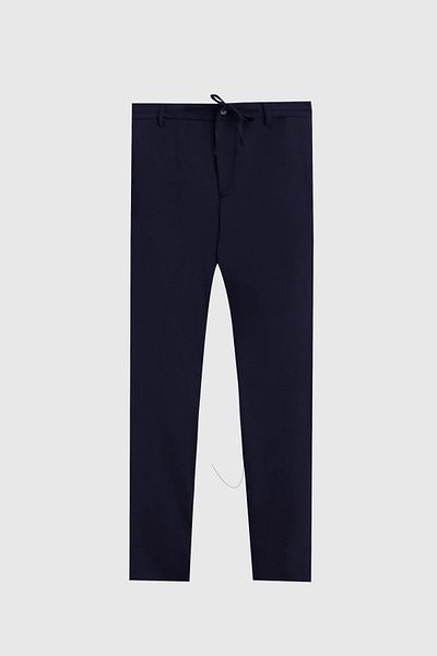odelon Men's Slim Fit Elastic Waist Drawstring Zippered Lycra Casual Navy Blue Jogger Pants