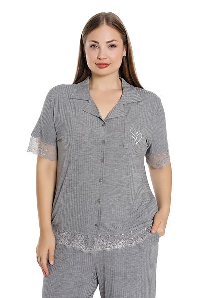 Cotpark Viscose Combed Cotton Short Sleeve Shirt Collar Pajamas Set - Plus Size 19051-B