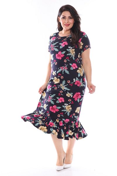 modayız Μπλε ναυτικό Floral Plus Size Φόρεμα 29b-0957