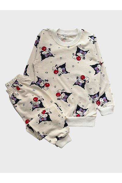 ALİŞ KİDS Girl's Cotton Raised White Purple Kuromi Print Long Sleeve Pajamas Set
