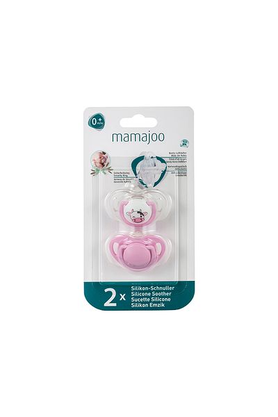 Mamajoo Orthodontic Pacifier, Pink Cow, 0 Months, Set of Two