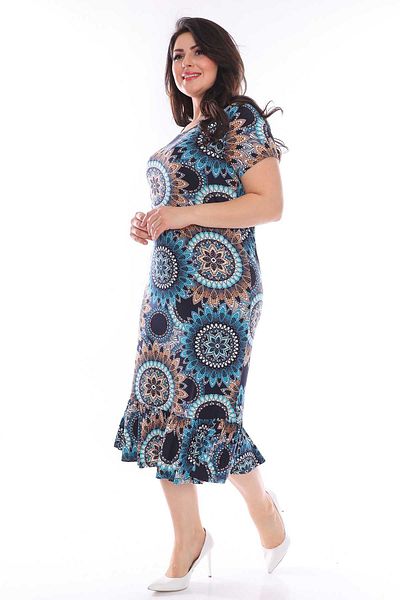 modayız Φόρεμα με μπλε ναυτικό σχέδιο Plus Size 27b-0954