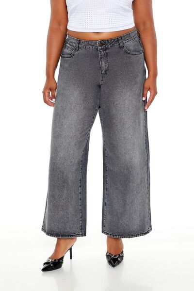 Forever 21 Plus Size Low-Rise Wide-Leg Jean Pantolon