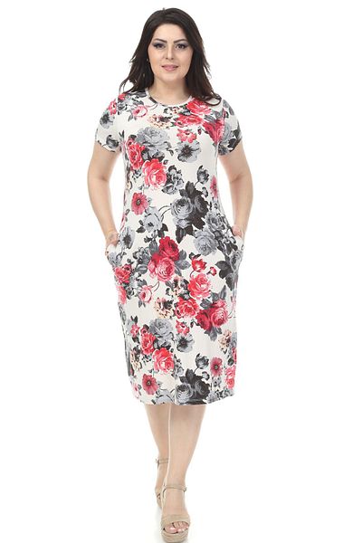 modayız Ecru Floral Τσέπη Φόρεμα Plus Size 6d-1147