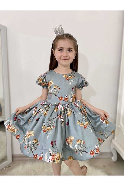 Linarookids Vintage Spring Green Floral Print Baby Girl Dress - for Birthday and Photo Shoot, Suitable for Ages 0-12