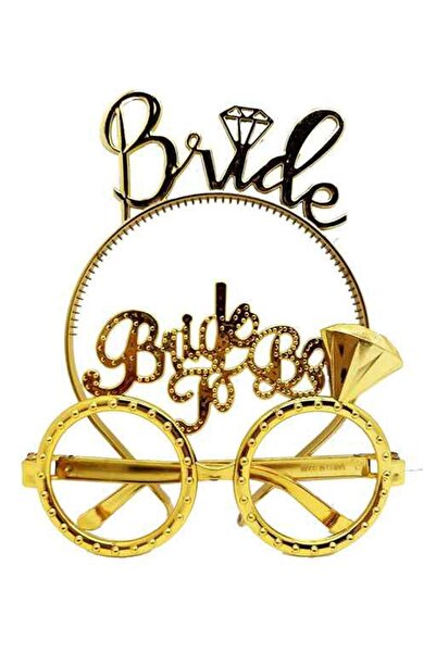 Patladı Gitti Bride to Be Tac Glasses Set Gold Color Party Accessory Crown Glasses