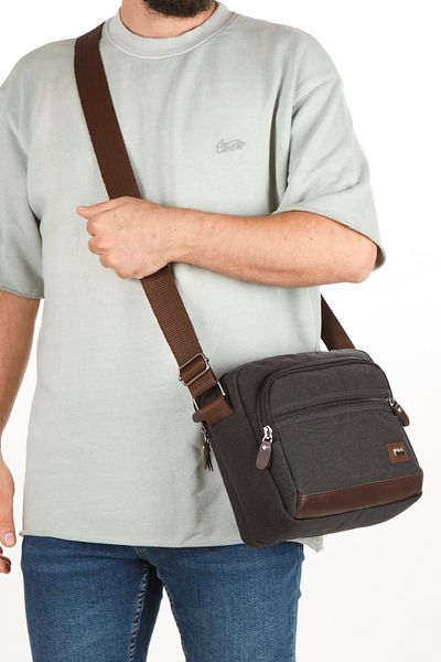 Newish Men's Canvas Fabric Water Resistant Shoulder Bag Black (Business And Travel) Large Compartment
