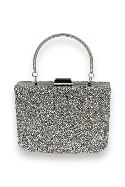 Wedding Fashion Geantă de seară argintie, mare, cu mâner din metal și decorat...