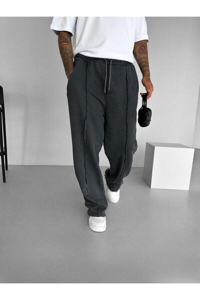 ablukaonline Ανδρικό άνετο παντελόνι φαρδύ που πλένεται μαύρο