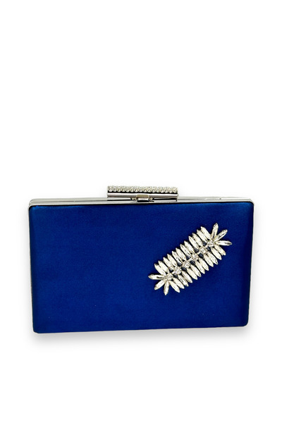MidStore Navy Blue Color Satin Crystal Stone Evening Dress Bag Evening Bag He...