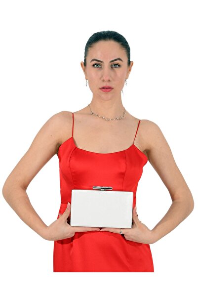 MidStore Geantă elegantă din piele lăcuită albă perlă, ecru, lucrată manual -...