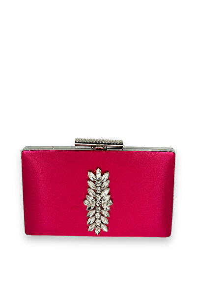 Generic Brand Fuchsia Pink Color Satin Crystal Stone Evening Dress Bag Evenin...