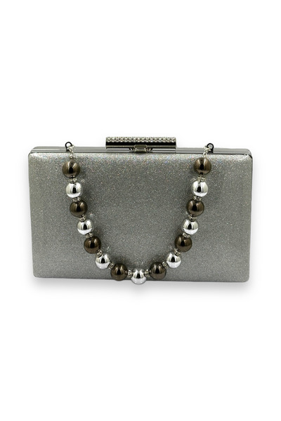MidStore Silver Kumsim Imported Evening Dress Bag with Silicone Coated Pearl ...