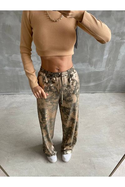 bymaestro woman Women's Ottoman Fabric Ribbed Laced Shiny Elastic Waist Comfortable Sweatpants Bottom Trousers